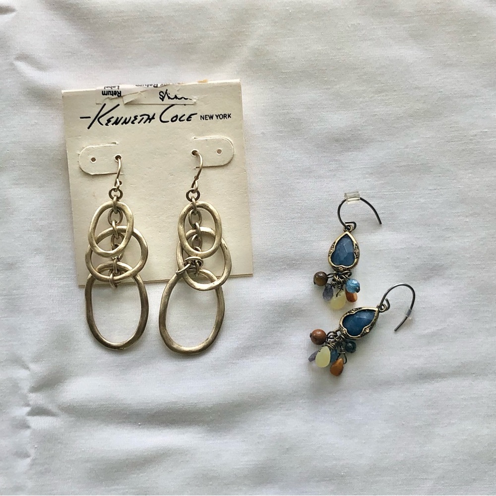 Two pair bundle: Kenneth Cole and Fossil dangle/drop earrings. SS ear wire.
